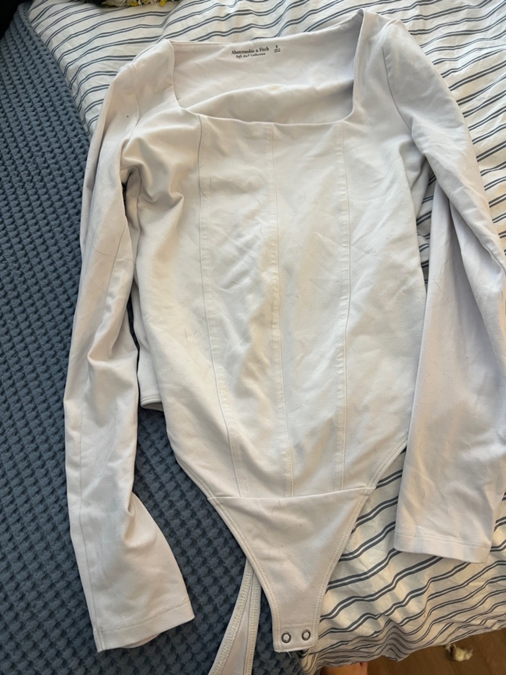 Abercrombie & Fitch White Square-Neck Long-Sleeve Bodysuit